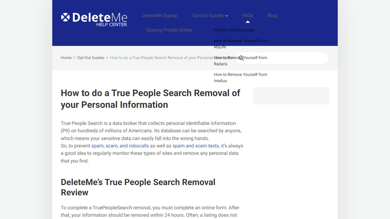 True People Search Removal Guide DeleteMe